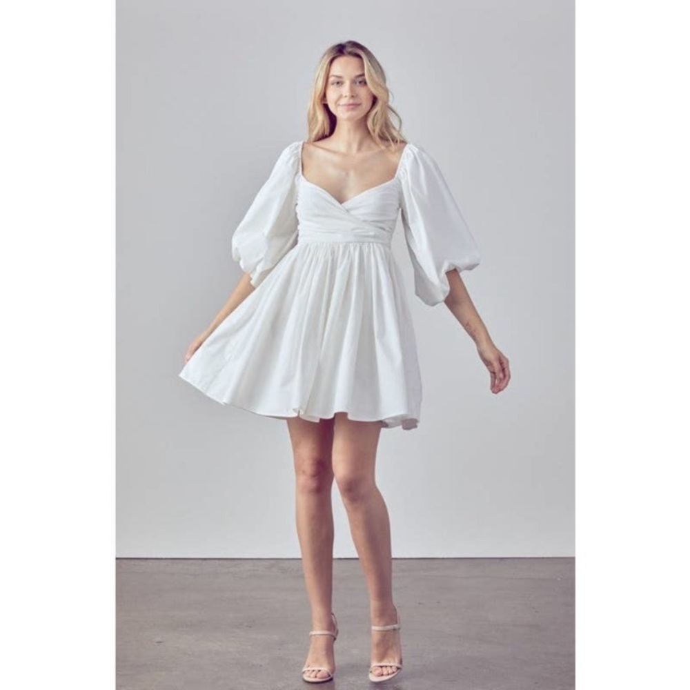 FORE Shirred Wrap-Effect Cotton Mini White Dress - Picture 9 of 12